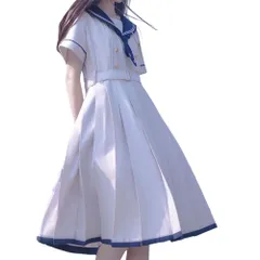 新品 [GSYCL] セーラー服 ワンピース 半袖 紺色 ホワイト 女子高生 3点セット ハロウィン 衣装 JK 制服 コスチューム ロングスカート ネクタイ ベルト ボタン 女子制服 写真 撮影 文化祭 学歳 卒業式 可愛い 森ガール (XL ホワイト)