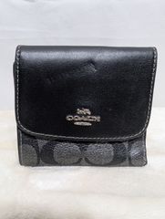 COACH 3つ折り財布 黒 シルバー シグネチャー 財布