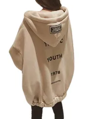 [Dep Club] トレンドゆる感 ジップパーカー レディース 裏起毛 オーバーサイズ アウター ビッグシルエット トップス おしゃれ ゆったり 上着 b系 厚手 長袖 韓国 秋 秋冬 冬 (JP, アルファベット, XL, クリーム [クリーム] [XL]