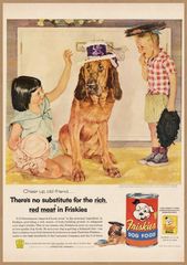 フリスキーズ ドッグフード レトロミニポスター B5サイズ 複製広告 ◆ Friskies 犬 大型犬 帽子 USAD5-491