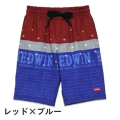 【レッド×ブルー BLUE】 水着 キッズ 子供 男の子 ストレッチ サーフパンツ EDWIN エドウィン(712301)デニムボーダー×星柄 120cm 130cm スイミング 水泳 こども用 小学生 海パン