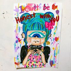 S4号/一点物イラストアート】平成ギャルちゃん-ケツルル