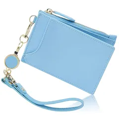 [GRAV] パスケース 定期入れ リール付き レディース かわいい カードケース 薄型 コインケース サックスブルー（キーチェーン ストラップ付き） 0