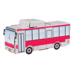 hacomo ぺったん バス 玩具 おもちゃ 組立式 工作 ダンボール 小学生 春休み GW 夏休み 冬休み 宿題 工作キット 貯金箱 シール デコ 車 car