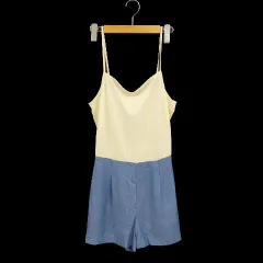 スナイデル snidel オールインワン コンビネゾン キャミソール ショートパンツ ベージュ ブルー F 切替