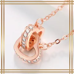 969【ピンクゴールド】ハート ダブル ネックレス ダイヤ エタニティ 永遠 愛 モチーフ 可憐 華奢 上品 シンプル エレガント 大人かわいい 普段使い フォーマル 結婚式 デート プレゼント ギフト レディース アクセサリー 高見え きれいめ 光沢