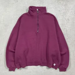 90年代 USA製 RUSSELL ATHLETIC ラッセル アスレチックス ハーフジップスウェットシャツ ブランクスウェット 無地 短丈 メンズM相当 レディースL相当 