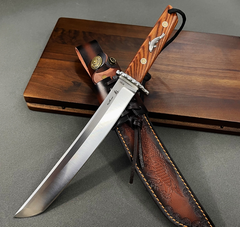 DCE 鞘付和式シースナイフ M390鋼 【武刀・慎】 ステンレス鍔付き 線引き仕上げ フルタング構造 シースナイフ キャンプナイフ