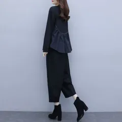 セットアップ レディース 2点セット パンツスーツ スーツ パンツ トップス 長袖 ロング クルーネック 春 秋 ゆったり 大人 楽ちん おしゃれ 通勤 セレモニースーツ 入学式 ママスーツ 卒業式 母 卒園式xiaokb05