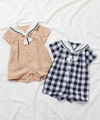 新品　apres les cours(アプレレクール)　80㎝　ロンパース　半袖　赤ちゃん　出産祝い　ギフト　セーラーカラー　ドット　チャック　ベージュ　ネイビー　ベビー服