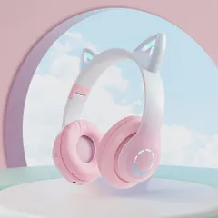 訳あり 猫耳 ヘッドホン ネコ耳 ヘッドフォン ピンク ヘッドセット マイク内蔵のサムネイル