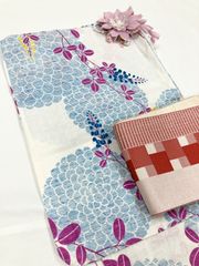 新品☆大人上品な夏着物　丸菊に萩の葉上品な夏着物 スレンダー浴衣３点セット 新品☆大人上品な夏着物 丸菊に萩の葉上品な夏着物 スレンダー浴衣3点