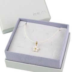 美品 PERLITA ペルリータ ミキモト ベビーパール ダイヤモンド 0.01ct フラワーモチーフ ネックレス チョーカー K18 イエローゴールド レディース 古着 中古 USED