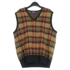 ポロ バイ ラルフローレン Polo by Ralph Lauren チェック柄 Vネック ニットベスト コットン L ネイビー/エンジ 紺