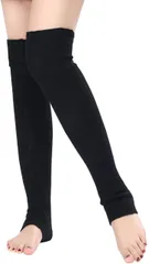 17th レッグウォーマー ロング レディース リブ編み ウール ルーズソックス ニーハイ サイハイ ヨガ ジム フィットネス( ブラック,  Free Size)