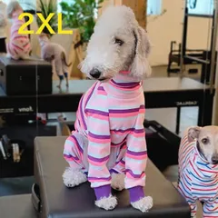 メルカリ イタグレ 服 2XL カラフル ボーダー ロンパース つなぎ 小型 犬 中型 犬 春 夏 秋 冬 doggystar 室内着 パジャマ