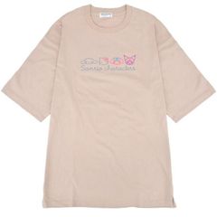 サンリオ キャラクターズTシャツ オーバーサイズ レディース 半袖 刺繍 プリント ピンクベージュ 春夏