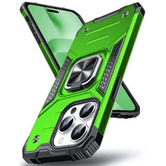 DASFOND iPhone 14 Pro 用 ケース 360度回転メタルリングキックスタンド付き 米軍MIL 耐衝撃 車載ホルダー対応 スマホケース アイフォン14 Pro カバー 6.1 インチ グリーン