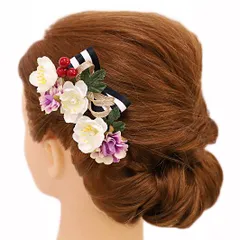 髪飾り 成人式 赤 振袖 前撮り 袴 浴衣 夏祭り 花火大会 豪華2点セット 白 紫 ゴールド 黒 組紐 リボン ストライプ 縞 パール No.9-3679