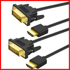 【在庫処分】DVIケーブル 1M 2本入り - 双方向 フレキシブル ハイパースリム HDMI DVI - HDMIケーブル 4K 1080P/4K@60HZフルHD対応 プロジェクター ノートパソコン Twozoh テレビ PC DVDプレーヤー用
