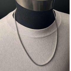 3mm厚め 60センチ ロングステンレスボックスチェーンネックレス メンズ