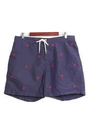 【お得なクーポン配布中!】 90s ポロ ラルフローレン 総柄 ショート パンツ メンズ L 古着 スイム ショーツ 水陸両用 ナイロン コットン 短パン 海パン モノグラム 紺