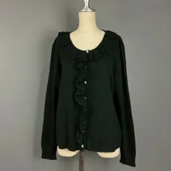 PINK HOUSE ピンクハウス 長袖 フリル ニット カーディガン セーター 貝ボタン シェルボタン アンゴラ混 ブラック 黒 ヴィンテージ レディース