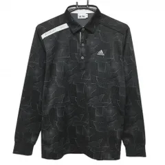 【美品】アディダス 長袖ポロシャツ 黒×グレー 総柄 胸ロゴ  メンズ M/M ゴルフウェア adidas