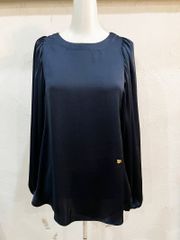 371★LOUNIE/ルーニィ サテンボリュームスリーブメタルプレート付きトップス ブラック レディーストップス サイズ38 USED ★