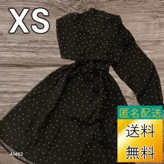 【送料無料】【古着未使用】 レディース ワンピース リボンあり 洗濯タグなし XSサイズ ブラック ドット柄  A1462