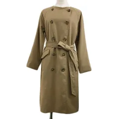 グローバルワーク GLOBAL WORK コート ノーカラー スプリング ダブル ロング 薄手 無地 リボンベルト 長袖 M ベージュ 茶 ブラウン