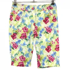 【超美品】キスマーク ショートパンツ ライトグリーン×ボルドー 花柄 リーフ柄 レディース 7 ゴルフウェア Kissmark