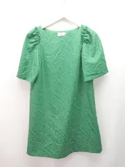 ◇ anatelier<!-利用不可文字-!> ラウンドネック 裏地あり フリル ストレート 半袖 ひざ丈 ワンピース サイズ38 グリーン レディース E  【1309040071209】