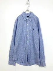 美品 Ralph Lauren ラルフローレン ボタンダウン チェック シャツ sizeL/青 ■■メンズ