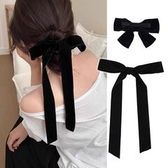 【新着商品】大きい ブラック おしゃれ 大人 クリップ (ブラック ベルベット 結婚式 ヘアリボン ヘアクリップ バレッタ クリップ リボン リボン 髪飾り ヘアアクセサリー タイプ) 黒 ヘアアクセ ベロア Sheepyo