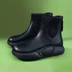 ☆ ブラック ☆ 35/22.5cm ☆ 靴 厚底ショートブーツ ショートブーツ レディース 厚底 ソックスブーツ 厚底ブーツ ニットブーツ 秋冬 サイドゴア シューズ おしゃれ オシャレ シンプル カジュアル かわいい 可愛い 歩きやすい 安定感