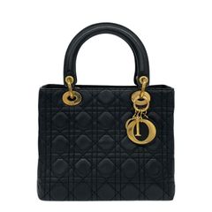 【Christian Dior】クリスチャンディオール レディディオール カナージュ ハンドバッグ レザー レディース 黒 ブラック ゴールド金具
