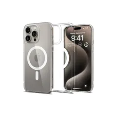 【重さ29gの超軽量】 Spigen iPhone 15 Pro ケース MagSafe対応 米軍MIL規格 ストラップホール クリア 薄型 耐衝撃 軽量 バンパー マグネット搭載 2重構造 エアスキン・ハイブリッド・マグフィット ACS06698 0
