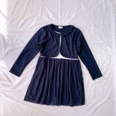 美品 Ange Dargent 女の子 子供用ドレス  ドッキング ワンピース 120㎝ ネイビー カーディガン一体型 リボン ストライプ チュール かわいい 発表会 結婚式 セレモニー  フォーマル 入園式