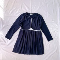 美品 Ange Dargent 女の子 子供用ドレス  ドッキング ワンピース 120㎝ ネイビー カーディガン一体型 リボン ストライプ チュール かわいい 発表会 結婚式 セレモニー  フォーマル 入園式