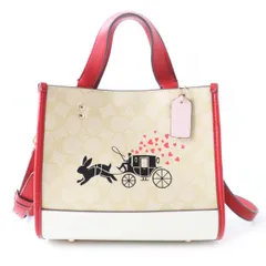 未使用◎COACH コーチ CF404 ルーナーニューイヤーデンプシーシグネチャーラビットアンドキャリッジ 2WAYトート／ショルダーバッグ BEG×赤