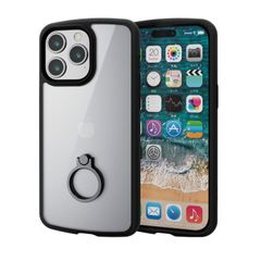 新品 エレコム iPhone15 Pro Max ケース TOUGH SLIM LITE リング付き 耐衝撃 衝撃吸収 薄型 軽量 ストラップシート付き ストラップホール付き ブラック PM-A23DTSLFCRBK