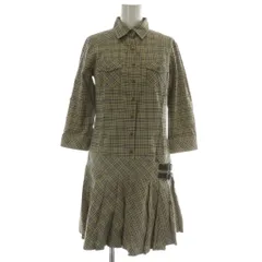 バーバリーブルーレーベル BURBERRY BLUE LABEL ワンピース シャツ 七分袖 ひざ丈 プリーツ ノバチェック 総柄 ベルト 38 M ベージュ E1J09-136-45 /XZ ■GY18