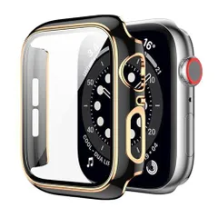 42mm_光沢のブラック＆ローズゴールド 2023冬強化版ELYBYYLE for Apple Watch ケース Apple Watch Series 321 42mm 用 ケース 一体型 Apple Watch 321 42mm対応 日本旭硝子材 二重構造