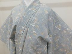 着物リメイク 白大島紬カシュクールワンピース コート 七分袖 