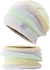 CUBATTY ニット帽 ネックウォーマー セット レディース 帽子 防寒 ニットキャップ 裏起毛 厚手 防寒保温( イエロー,  58.0 cm)