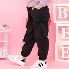 Bee 【OPEN記念特価】カーゴパンツ◇ブラック×BIGリボン◇子供服 子ども服 こども服 キッズ 男の子 女の子 ダンス 春 夏 秋 冬  110 120 130 140 150 160