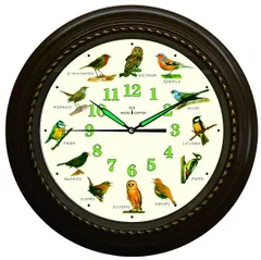 【新品】野鳥の電波時計 Ho-20251 マリン商事 日本標準 電波 自動 受信 掛け時計 夜10時から朝5時 音が鳴らない 安眠機能 直径40cm 大型 レトロ 壁掛け時計 インテリア 静音 癒し 毎正時 小鳥のさえずり 鳥 時計 野鳥声12種類