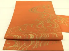 平和屋着物◎塩瀬　九寸名古屋帯　流水文　金彩　正絹　逸品　BAAU7761hv