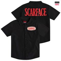 REASON CLOTHING × SCARFACE OPEN SHIRTS【BLACK】 (オープンシャツ ボタンシャツ 半袖 ショートスリーブ スカーフェイス コラボ)